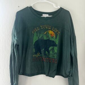 Olive Green Adventure Graphic Long Sleeve Tee